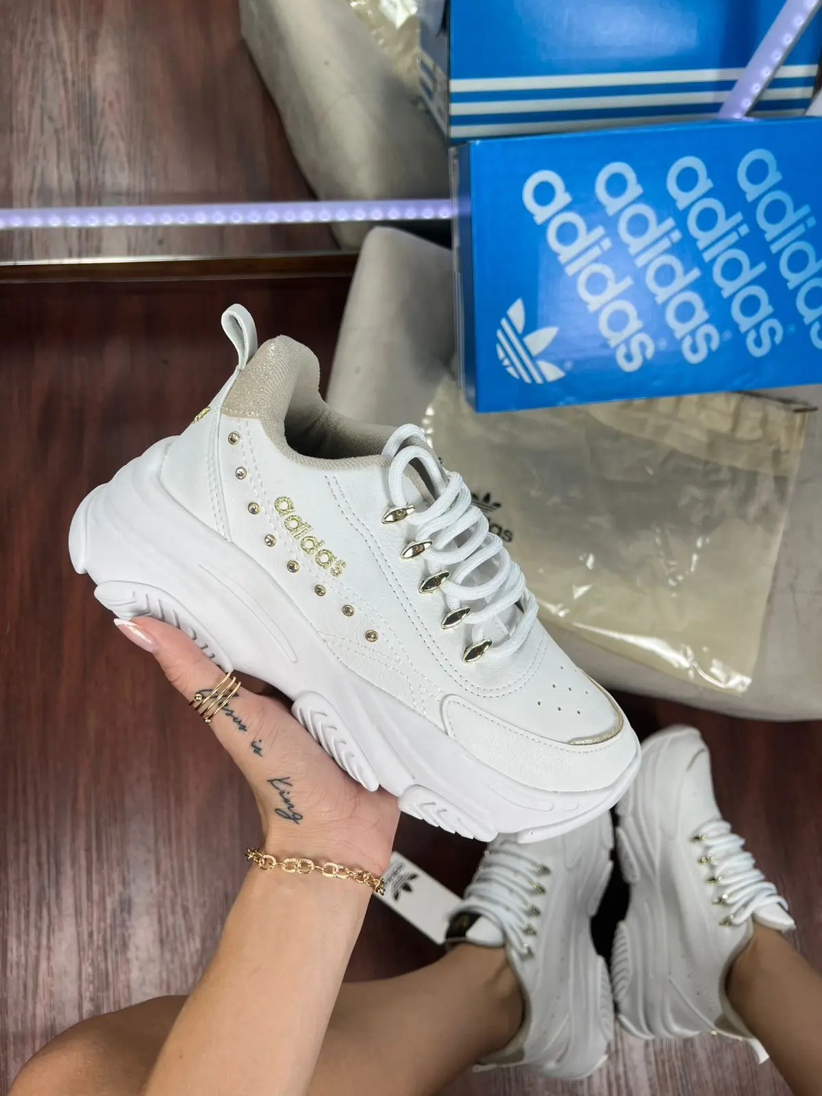 Adidas Plataforma Strass Branco/ouro — foto principal