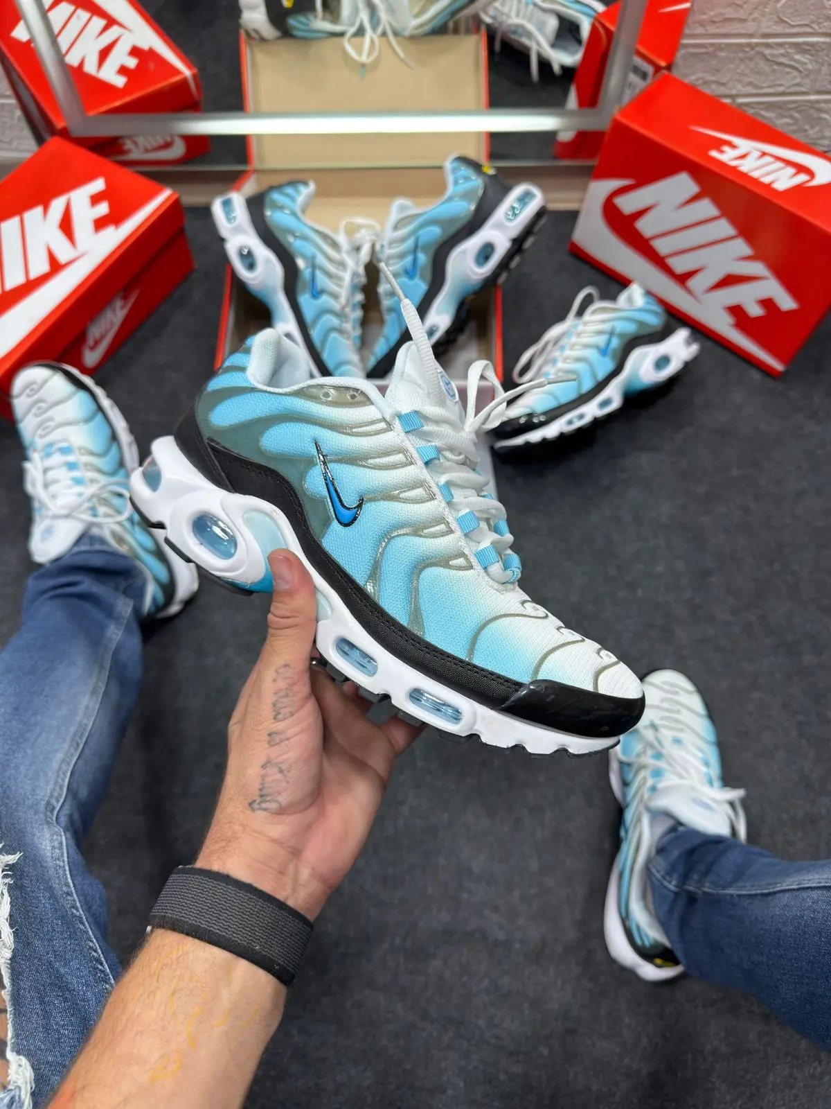 Nike Air Max Tn Plus Premium Branco Com Azul — foto principal