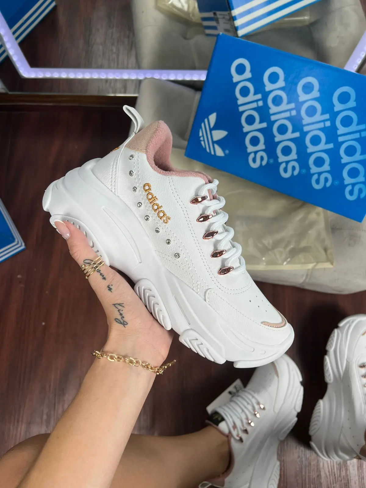 Adidas Plataforma Strass Branco/rosa Cobre — foto principal