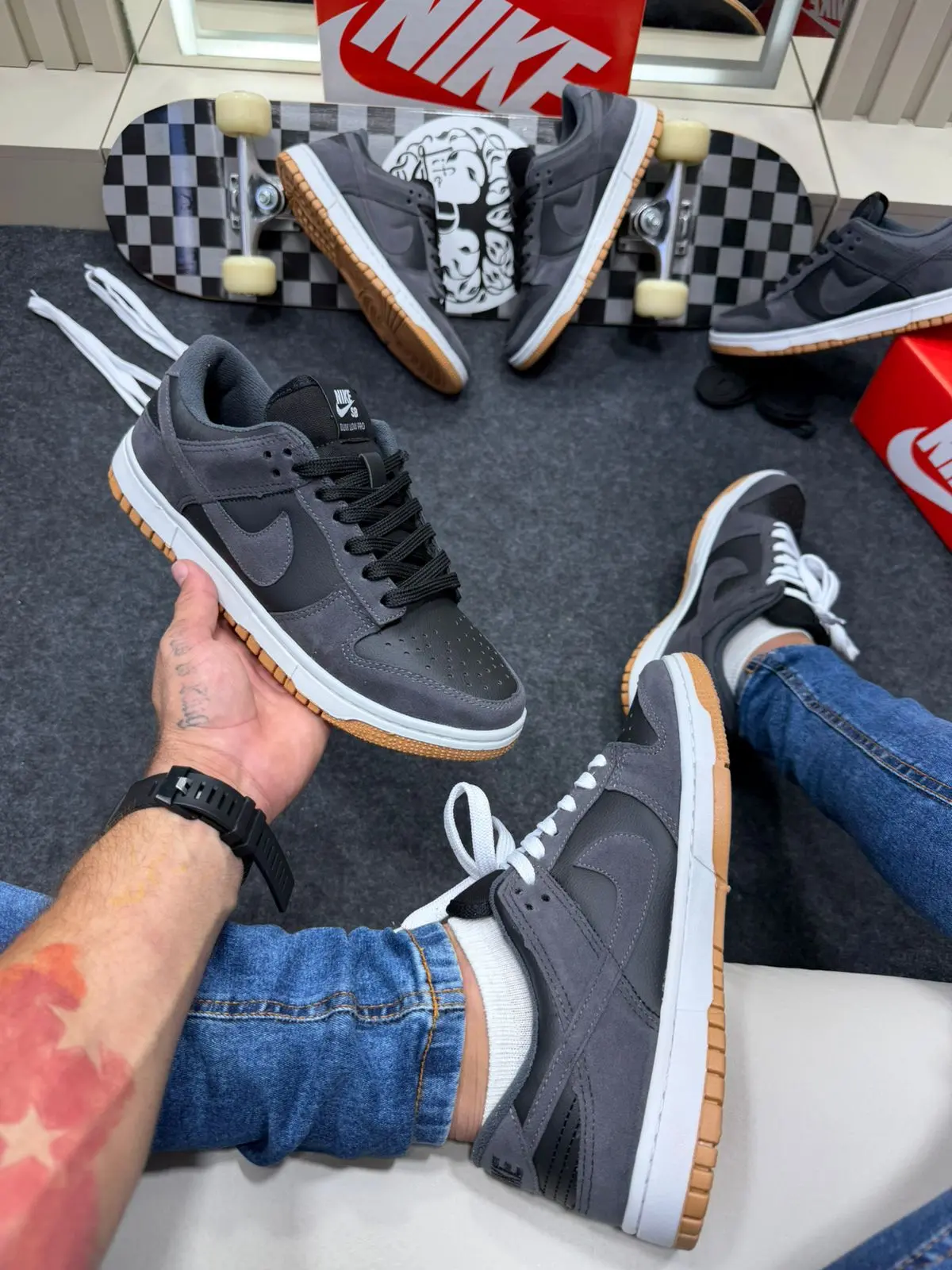 Nike Sb Dunk Low Premium Cinza Camurça — foto principal